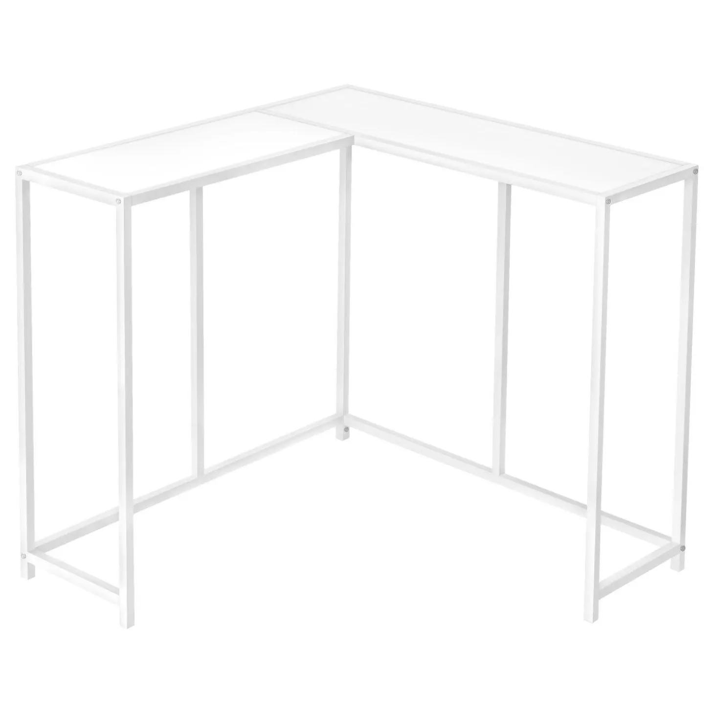 Table console - forme de L, coin, cadre en métal - 36"L - blanc - Monarch