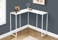 Table console - forme de L, coin, cadre en métal - 36"L - blanc - Monarch