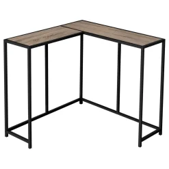 Table console - forme de L, coin, cadre en métal - 36"L - faux bois taupe f - Monarch