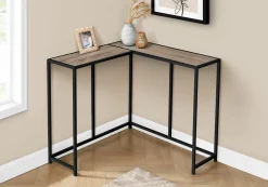 Table console - forme de L, coin, cadre en métal - 36"L - faux bois taupe f - Monarch