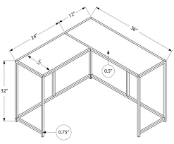 Table console - forme de L, coin, cadre en métal - 36
