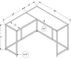 Table console - forme de L, coin, cadre en métal - 36