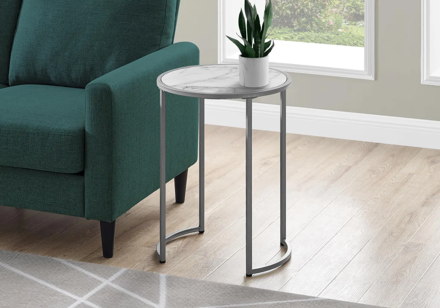 Table d'appoint - base courbe en forme de u, ronde - 24"H - faux marbre blan - Monarch