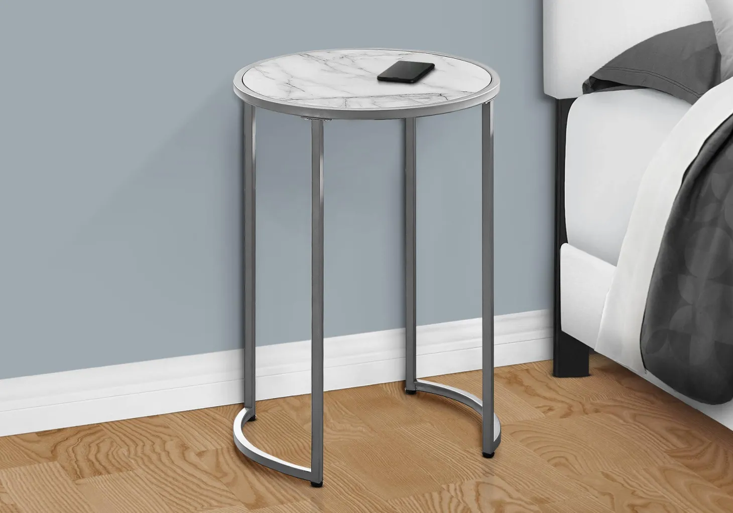Table d'appoint - base courbe en forme de u, ronde - 24"H - faux marbre blan - Monarch