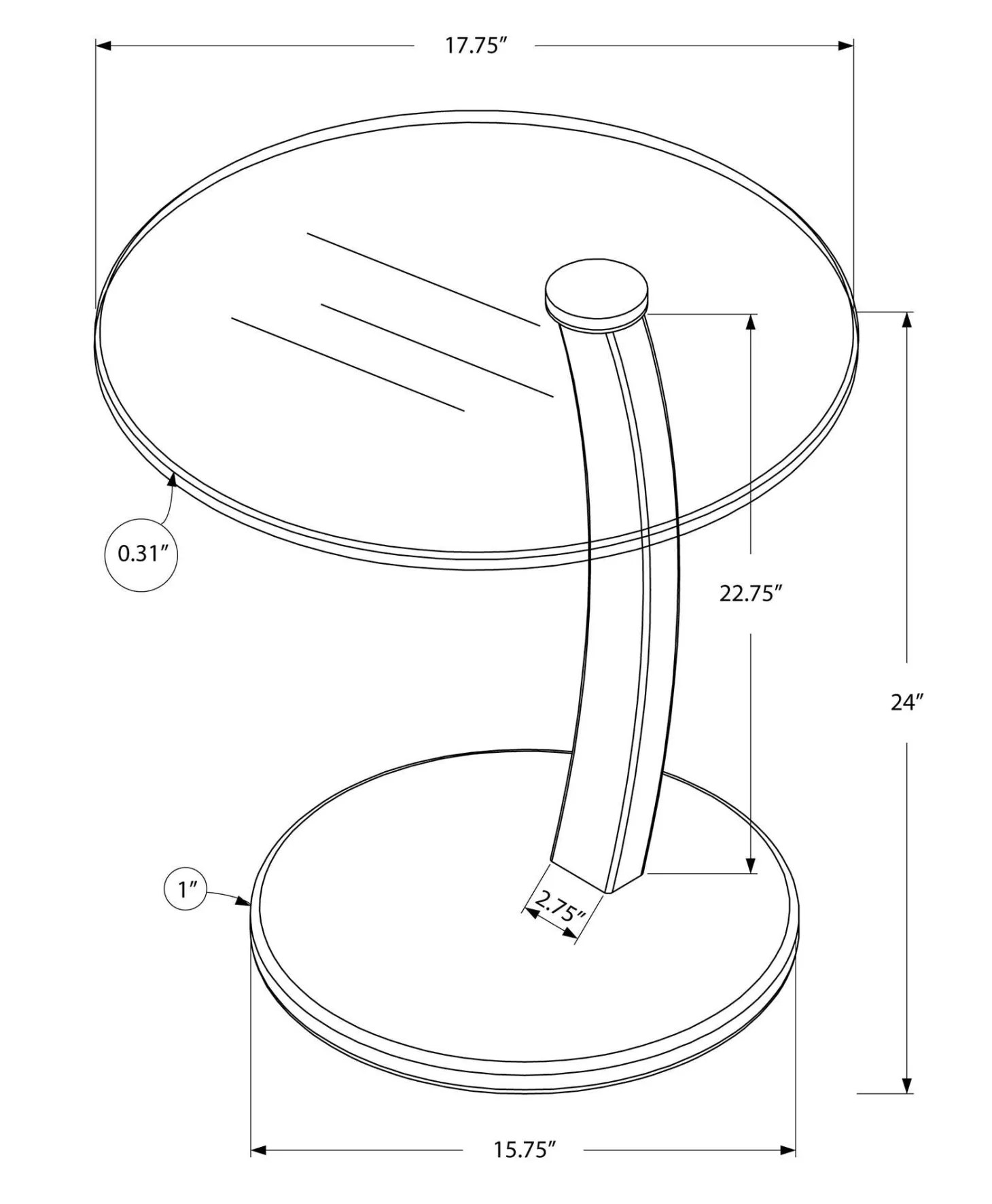 Table d'appoint - blanc avec verre trempé - Monarch