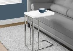 Table d'appoint - blanc lustré, métal chrome - Monarch