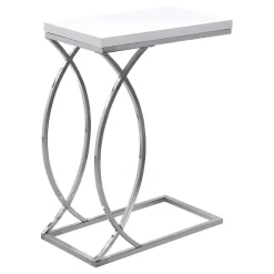 Table d'appoint - blanc lustré et métal chrome - Monarch