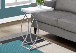 Table d'appoint - blanc lustré et métal chrome - Monarch