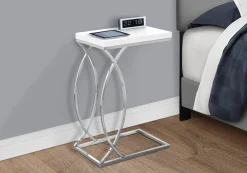 Table d'appoint - blanc lustré et métal chrome - Monarch