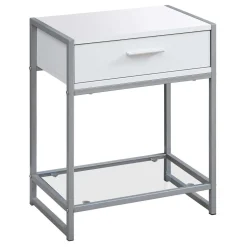 Table d'appoint - 22"H, blanc, argent, verre trempé - Monarch