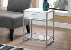 Table d'appoint - 22"H, blanc, argent, verre trempé - Monarch