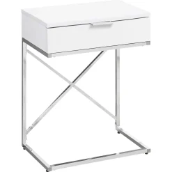 Table d'appoint - 24"H, blanc lustré, métal chrome - Monarch