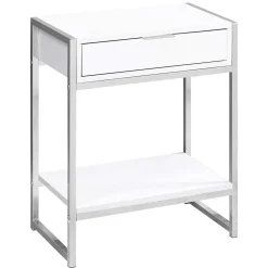 Table d'appoint - 24"H, blanc lustré, métal chrome - Monarch