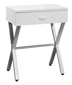 Table d'appoint - 24"H, blanc lustré, métal chrome - Monarch
