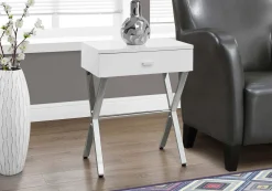 Table d'appoint - 24"H, blanc lustré, métal chrome - Monarch