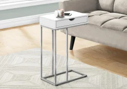 Table d'appoint - 25"H, blanc, métal argent - Monarch