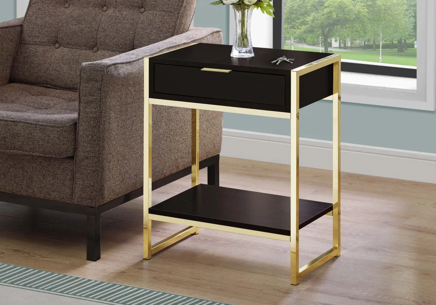 Table d'appoint - 24"H, espresso, métal or - Monarch