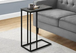 Table d'appoint - 25"H, fausse pierre grise, métal noir - Monarch