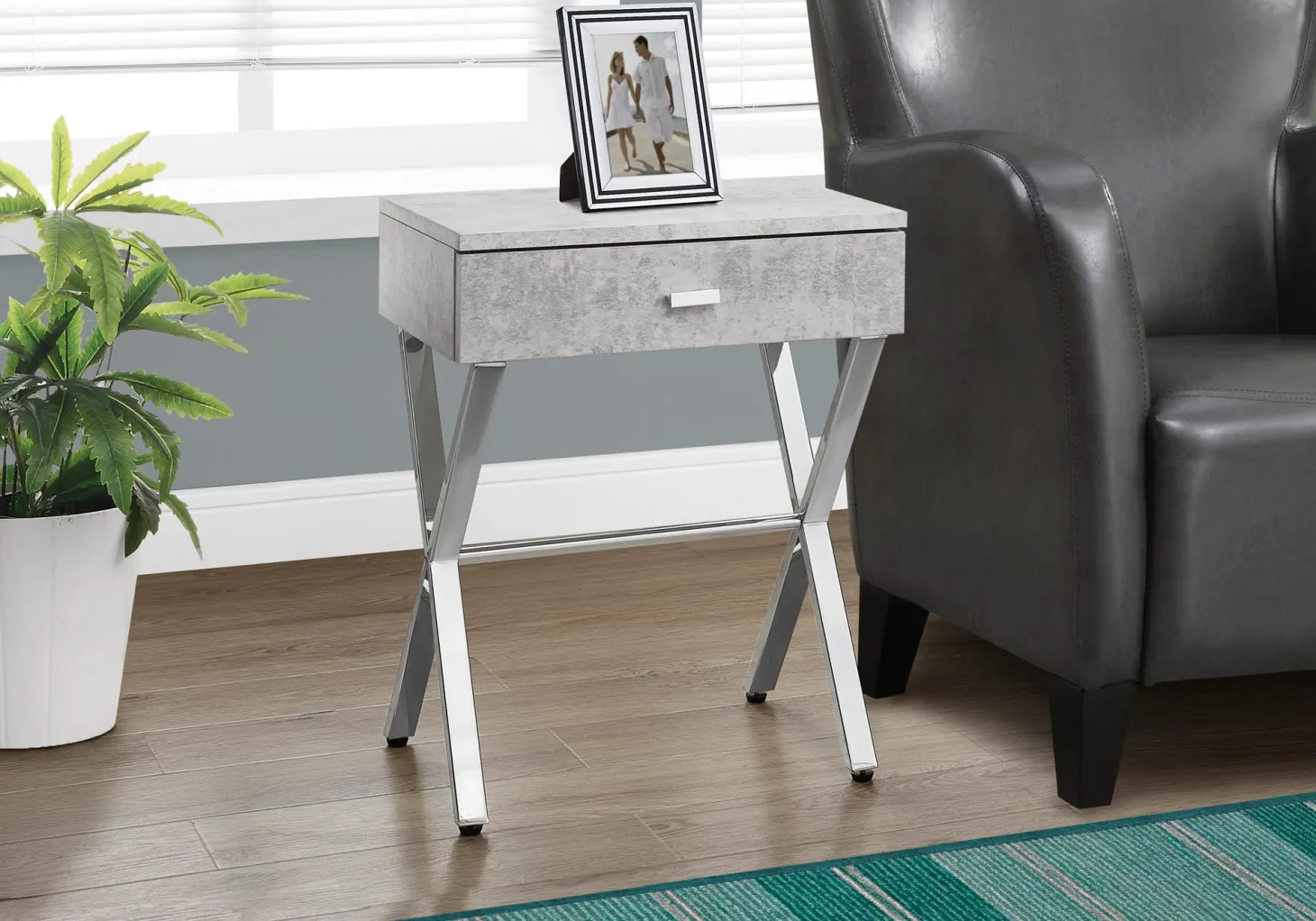 Table d'appoint - 24"H, gris cimente, métal chrome - Monarch