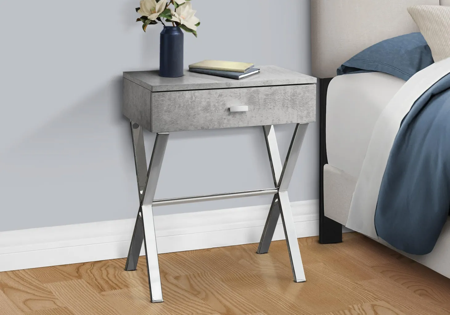 Table d'appoint - 24"H, gris cimente, métal chrome - Monarch