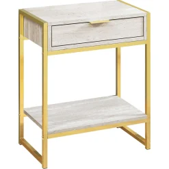 Table d'appoint - 24"H, marbre beige, métal or - Monarch