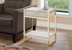 Table d'appoint - 24"H, marbre beige, métal or - Monarch