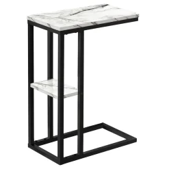 Table d'appoint - 25"H, marbre blanc, métal noir - Monarch
