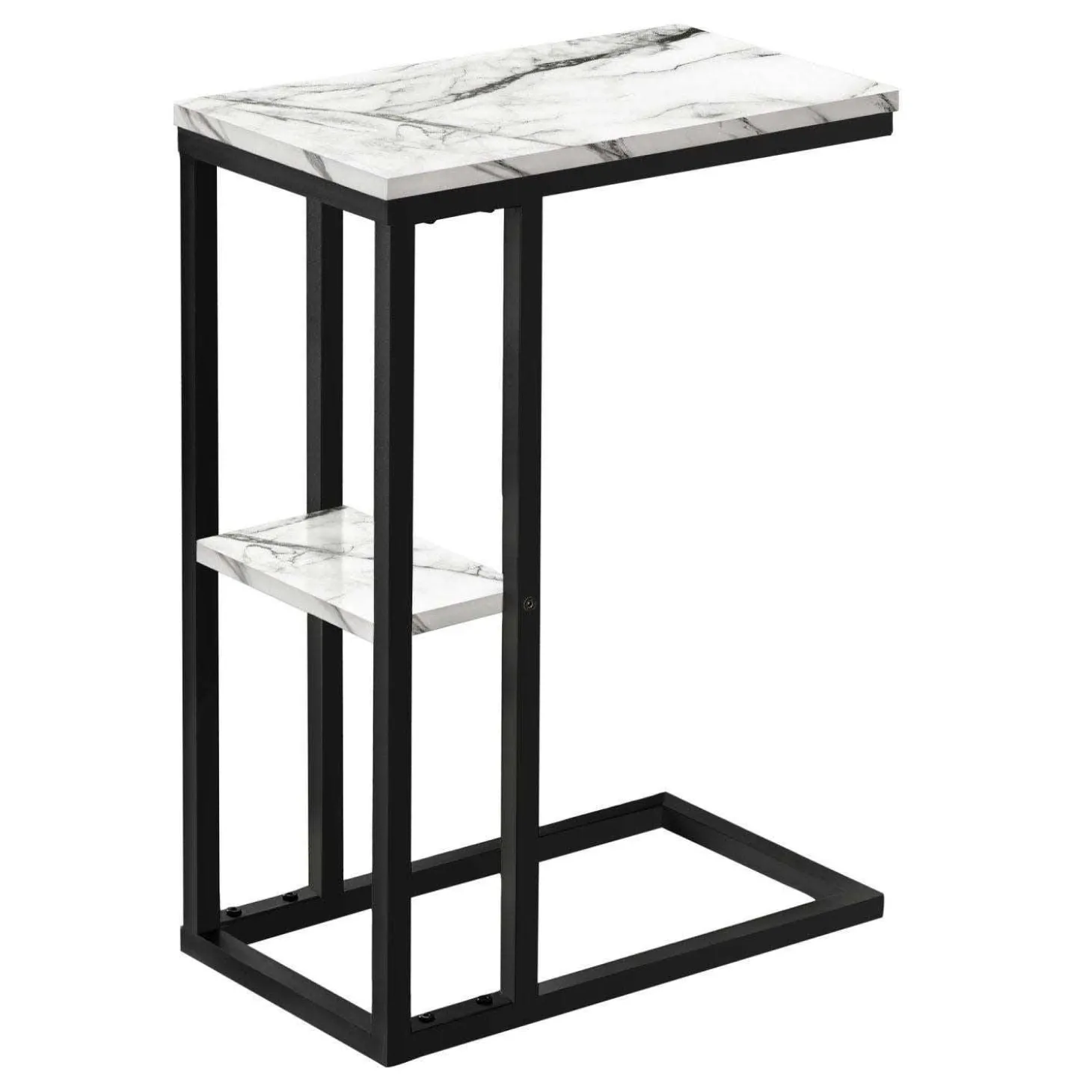 Table d'appoint - 25"H, marbre blanc, métal noir - Monarch