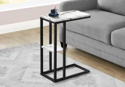 Table d'appoint - 25"H, marbre blanc, métal noir - Monarch