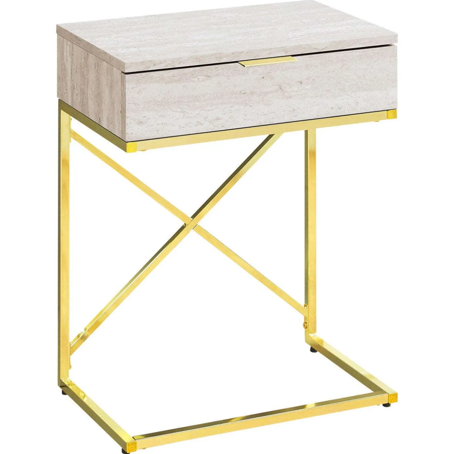 Table d'appoint - 24"H, marbre beige, métal or - Monarch