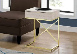 Table d'appoint - 24"H, marbre beige, métal or - Monarch