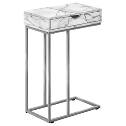 Table d'appoint - 25"H, marbre blanc, métal argent - Monarch