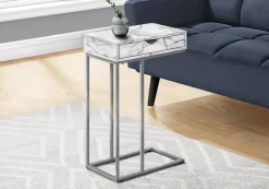 Table d'appoint - 25"H, marbre blanc, métal argent - Monarch