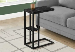 Table d'appoint - 25"H, marbre noir, métal noir - Monarch