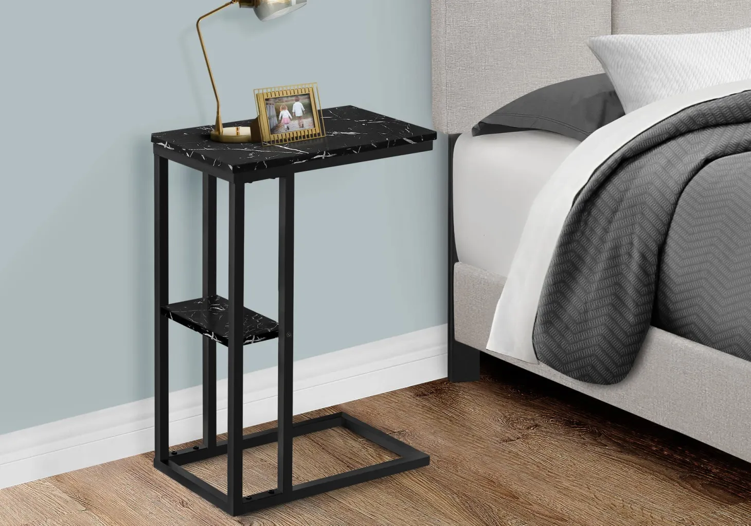 Table d'appoint - 25"H, marbre noir, métal noir - Monarch