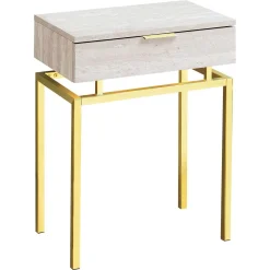Table d'appoint - 24"H, marbre beige, métal or - Monarch