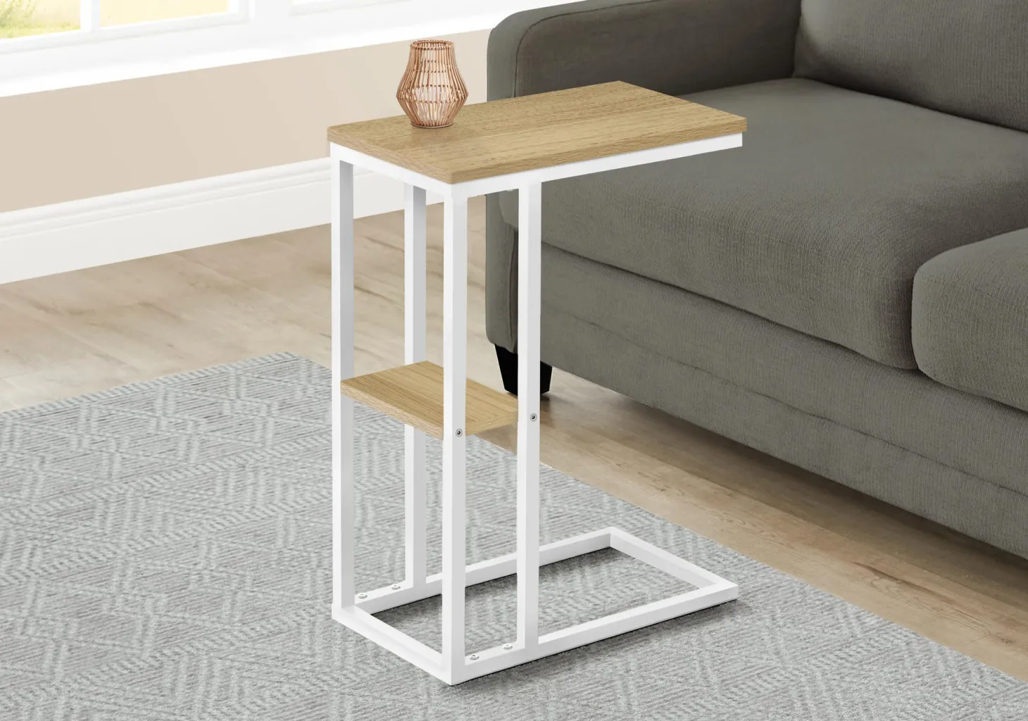 Table d'appoint - 25"H, naturel, métal blanc - Monarch