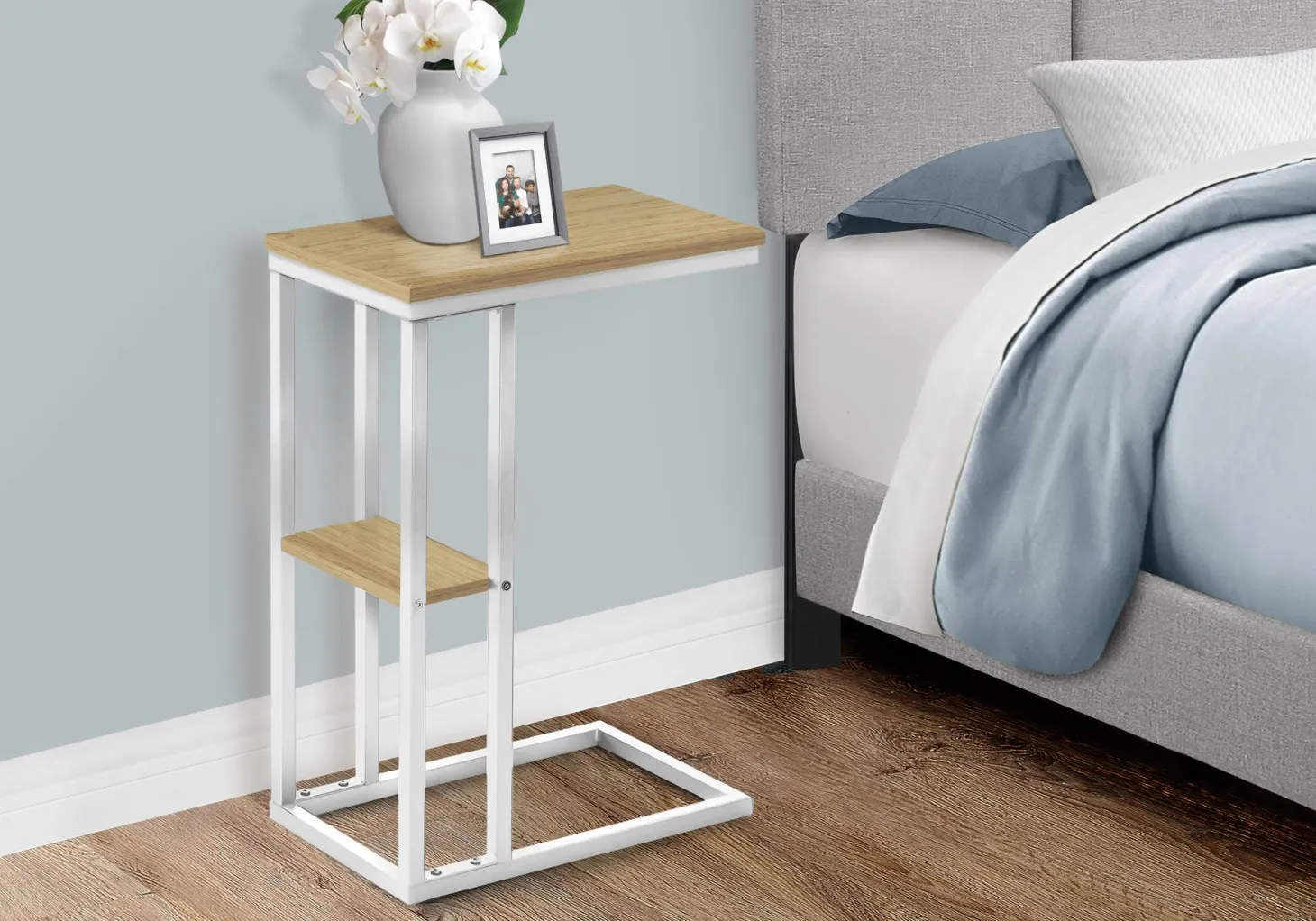 Table d'appoint - 25"H, naturel, métal blanc - Monarch