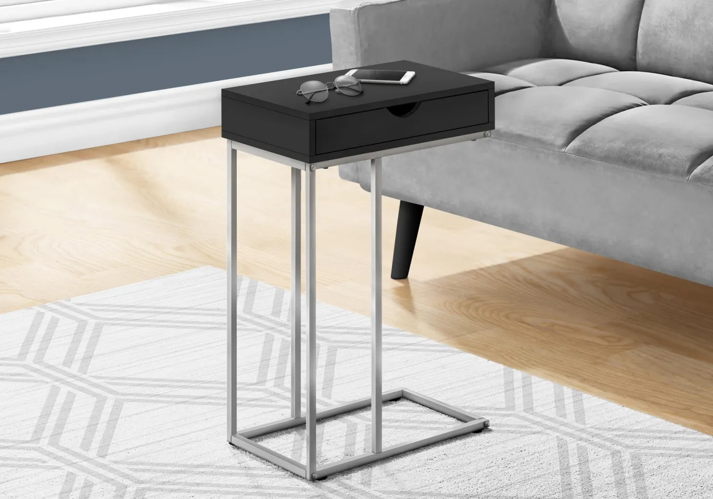 Table d'appoint - 25"H, noir, métal argent - Monarch