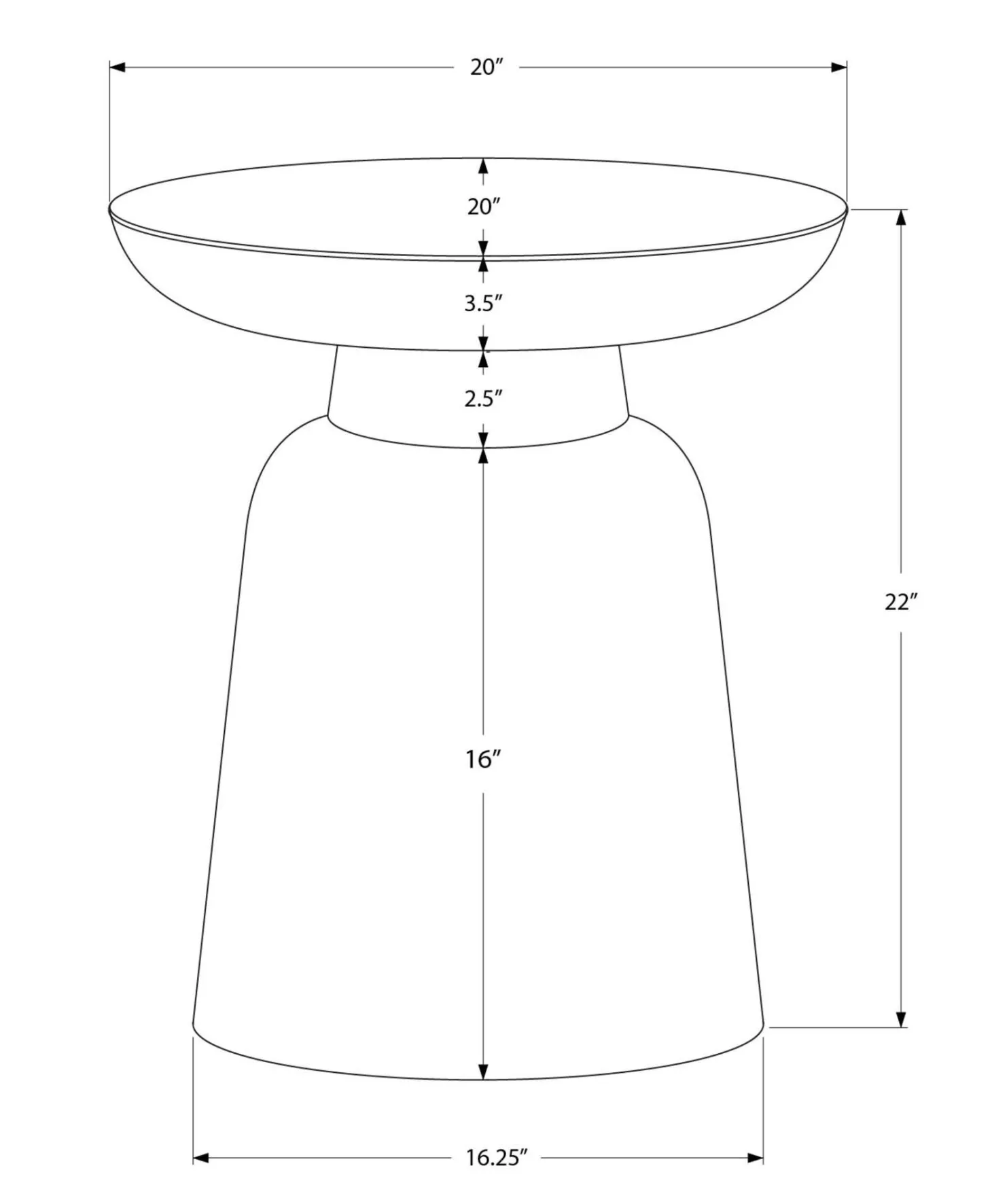 Table d'appoint - 22"H, table de bout drum métal doré - Monarch