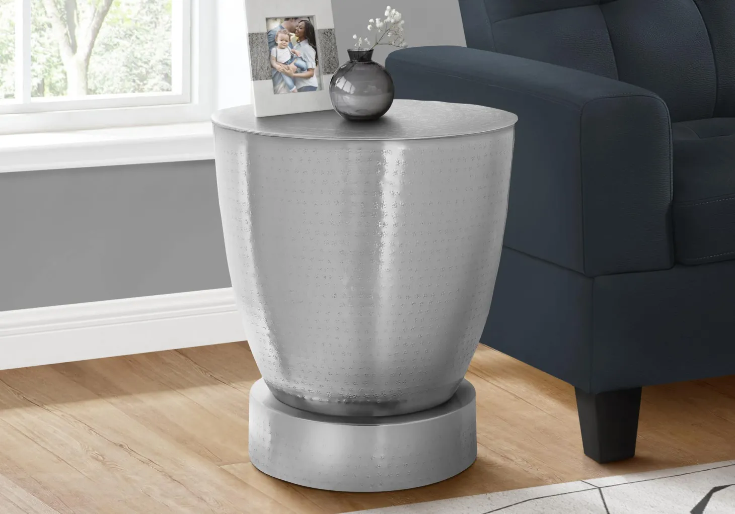 Table d'appoint - 22"H, table de bout drum métal chrome - Monarch