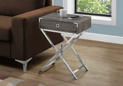 Table d'appoint - 24"H, taupe foncé, métal chrome - Monarch