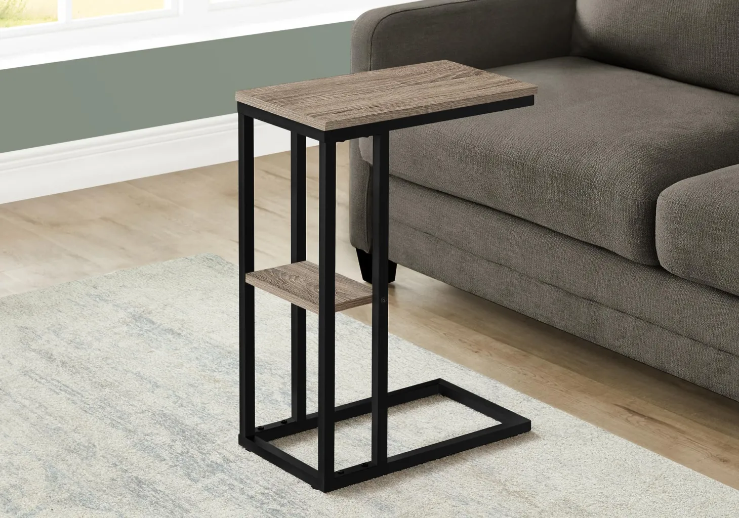 Table d'appoint - 25"H, taupe foncé, métal noir - Monarch