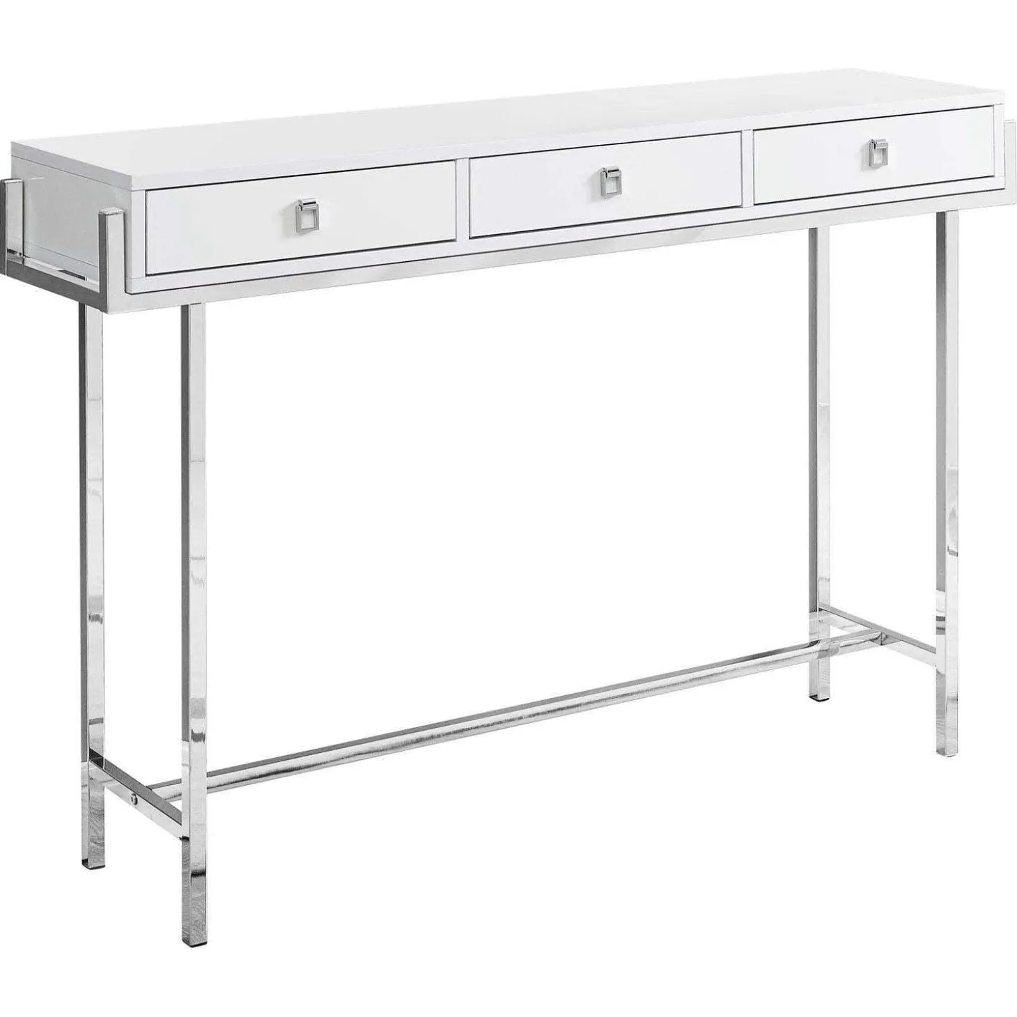 Table d'appoint - 48"L, blanc lustré, métal chrome - Monarch
