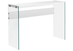 Table d'appoint - 44"L, blanc lustré, verre trempé - Monarch