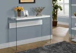 Table d'appoint - 44"L, blanc lustré, verre trempé - Monarch