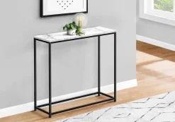 Table d'appoint - 32"L, console marbre blanc/ métal noir - Monarch