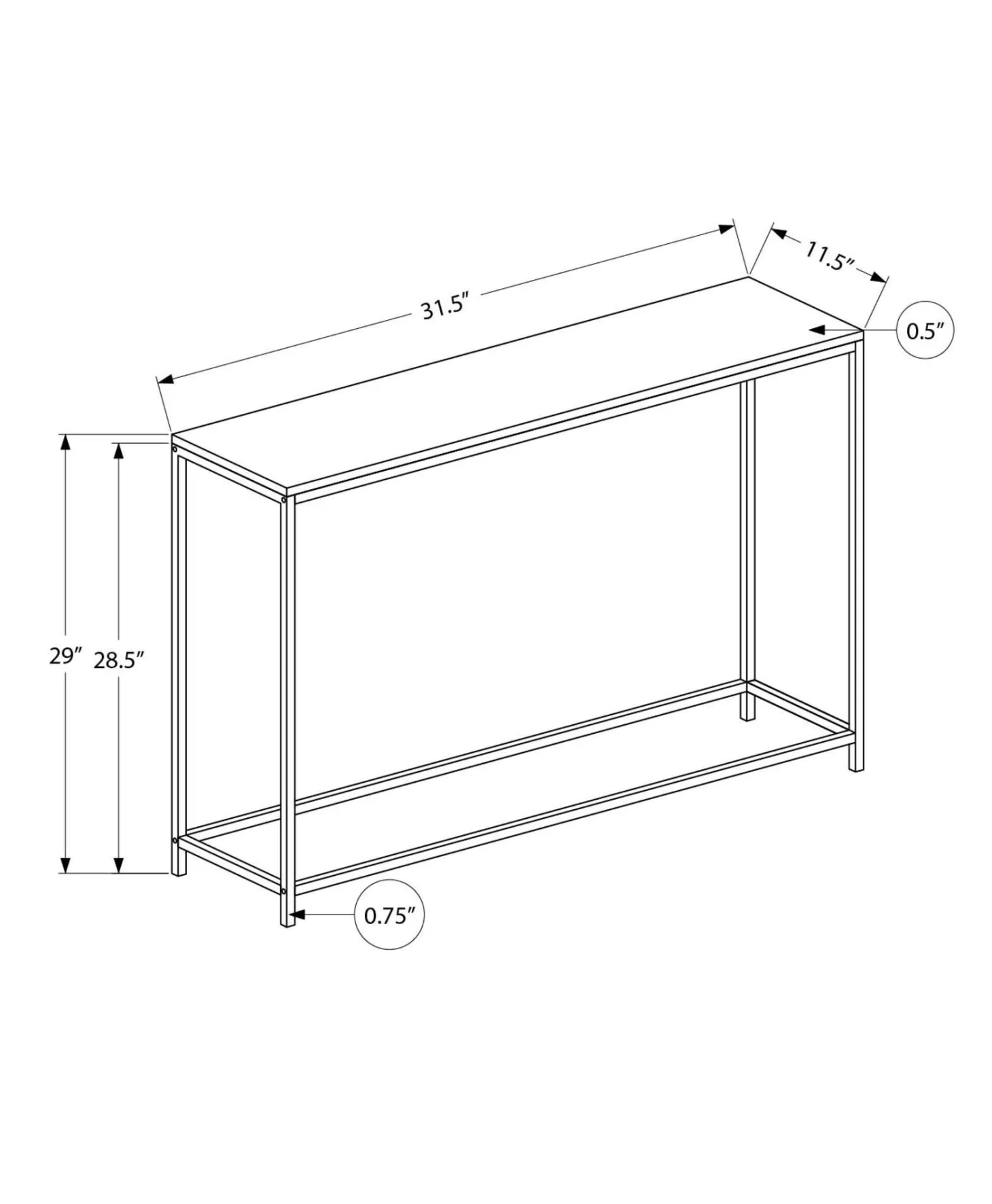 Table d'appoint - 32"L, console blanc, métal noir - Monarch