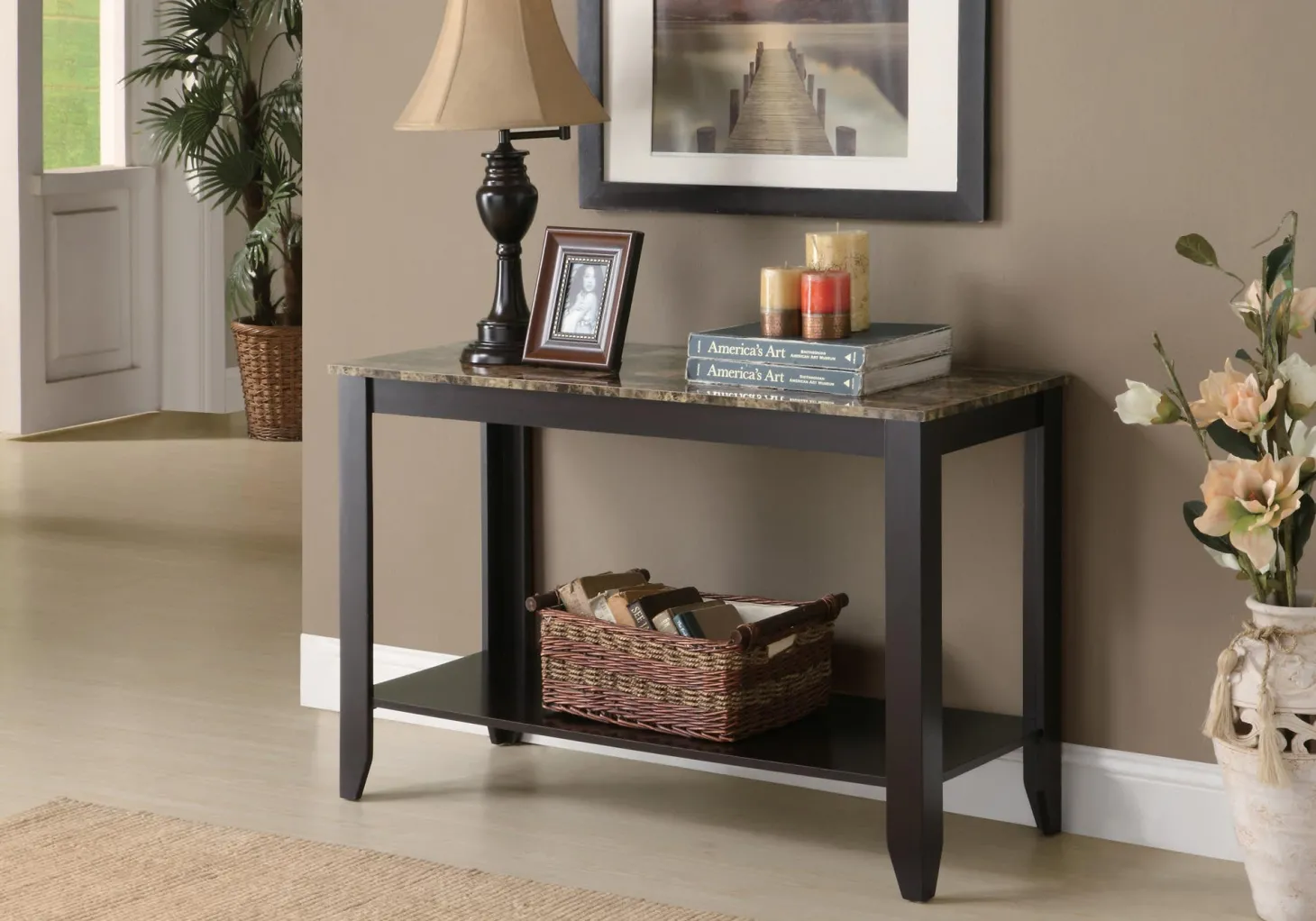 Table d'appoint - 44"L, espresso dessus marbre - Monarch