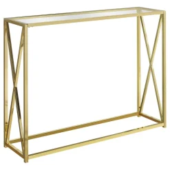 Table d'appoint - 42"L/ métal or avec verre trempé - Monarch